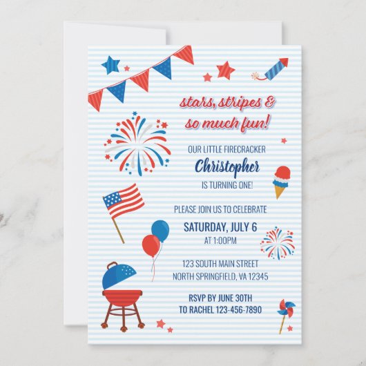 Little Firecracker op 4 juli Birthday Invitation Kaart (Voorkant)