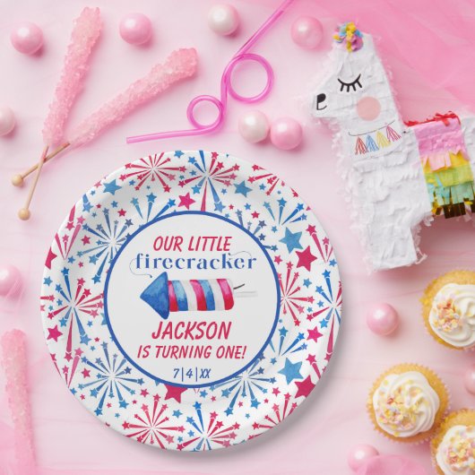 Little Firecracker op 4 juli Birthday Party Papieren Bordje (Feest)