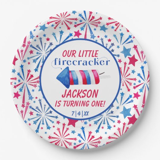 Little Firecracker op 4 juli Birthday Party Papieren Bordje (Voorkant)