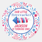 Little Firecracker op 4 juli Birthday Party Ronde Sticker (Voorkant)
