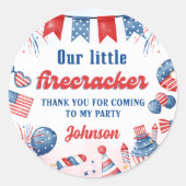 Little Firecracker op 4 juli Birthday Party Ronde Sticker (Voorkant)