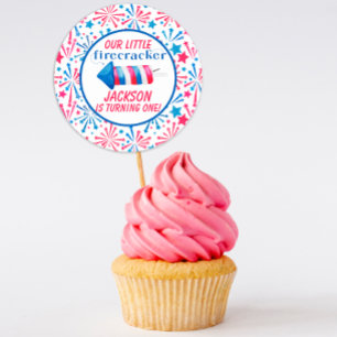 Little Firecracker op 4 juli Birthday Party Ronde Sticker