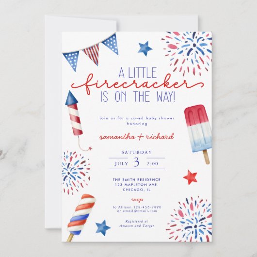Little Firecracker op weg naar 4 juli baby shower Kaart (Voorkant)