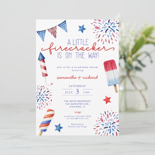Little Firecracker op weg naar 4 juli baby shower Kaart (Staand voorkant)