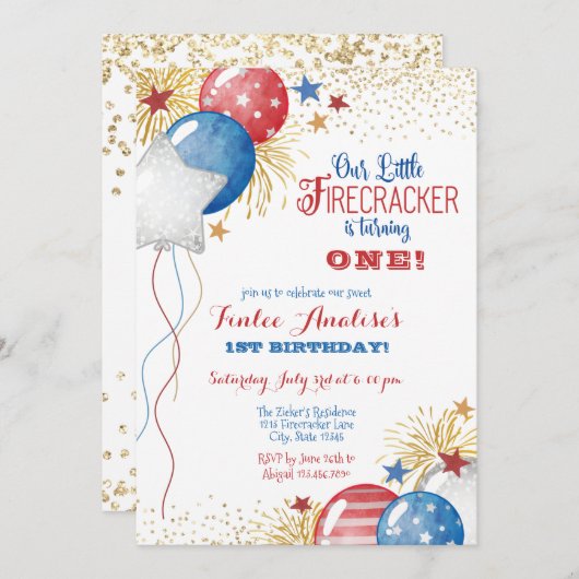 Little Firecracker Patriotic Juli Rood Wit Blauw Kaart (Voorkant / Achterkant)