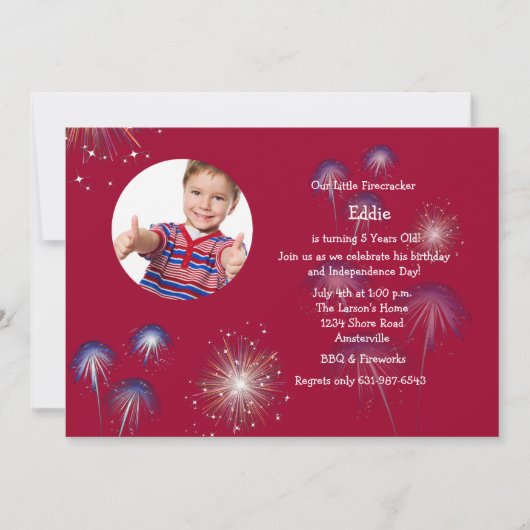 Little Firecracker Photo Birthday Invitation Kaart (Voorkant)