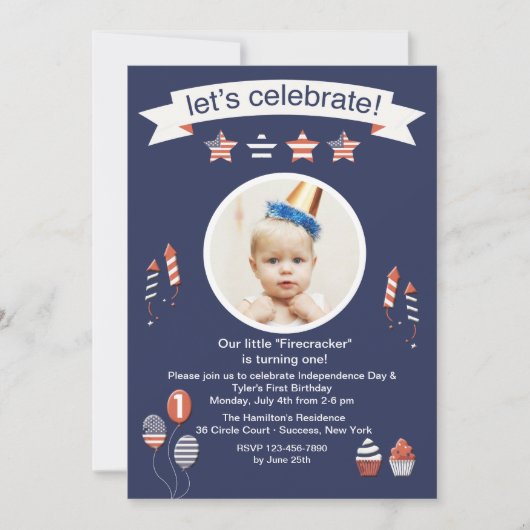 Little Firecracker Photo Invitation Kaart (Voorkant)