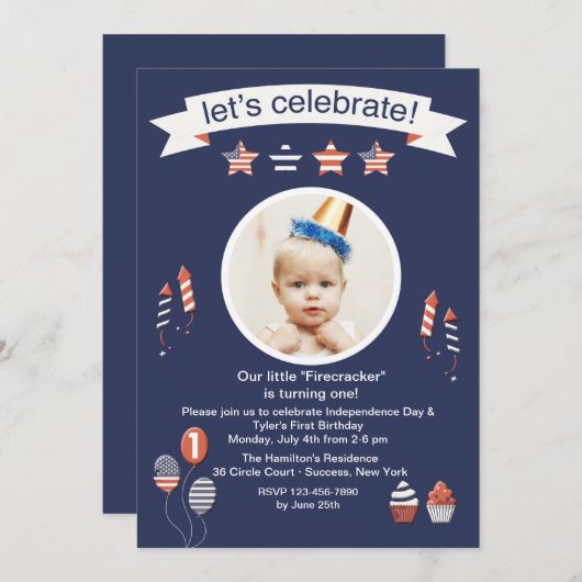 Little Firecracker Photo Invitation Kaart (Voorkant / Achterkant)