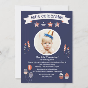 Little Firecracker Photo Invitation Kaart