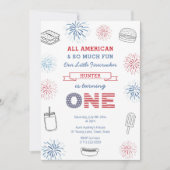 Little Firecracker Red Blue 1st Birthday Party Kaart (Voorkant)