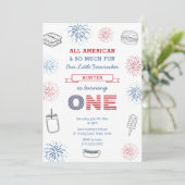 Little Firecracker Red Blue 1st Birthday Party Kaart (Staand voorkant)