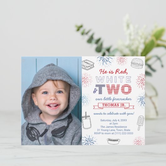 Little Firecracker Red Blue 2e verjaardag Kaart (Staand voorkant)
