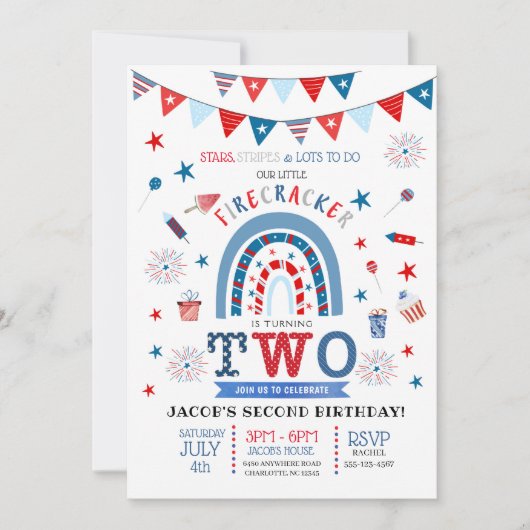 Little Firecracker Red White & Blue Birthday Invit Kaart (Voorkant)