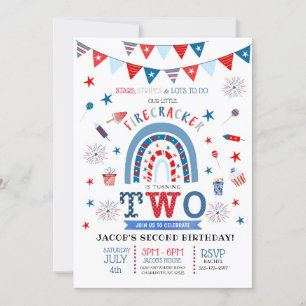 Little Firecracker Red White & Blue Birthday Invit Kaart