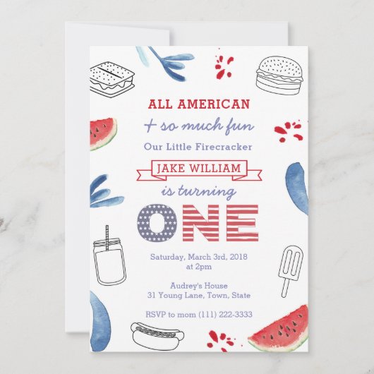 Little Firecracker Red White First Birthday Kaart (Voorkant)