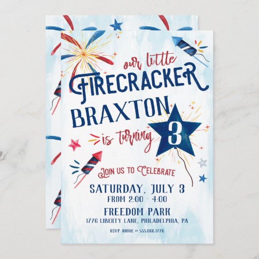 Little Firecracker verjaardagsuitnodiging Kaart (Voorkant / Achterkant)