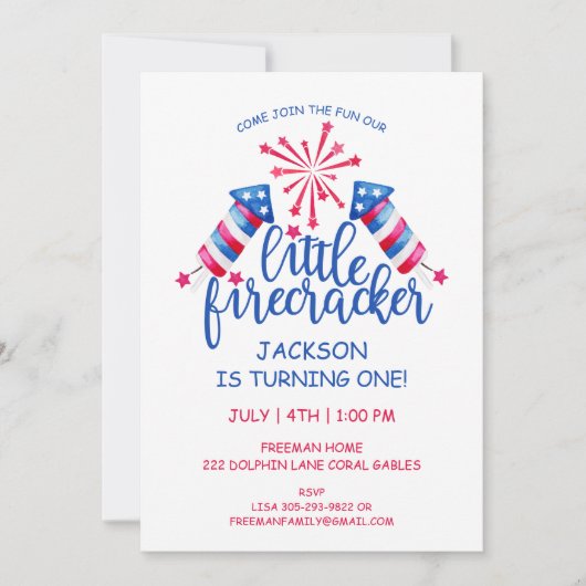 Little Firecracker Waterverf 4 juli Verjaardag Kaart (Voorkant)