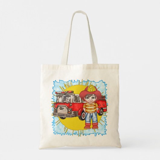 Little Firefighter aangepaste name canvas tas (Achterkant)