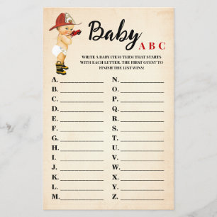 Little Firefighter Baby ABC Baby shower Game Kaart