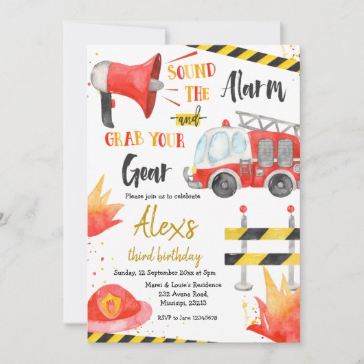 Little Firefighter Boy Birthday Invitation Kaart (Voorkant)