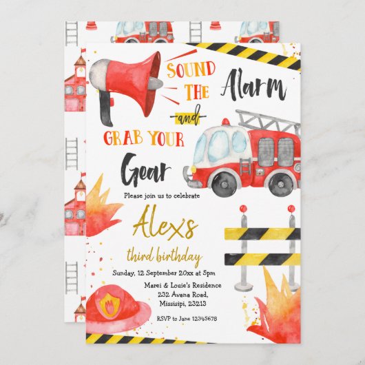 Little Firefighter Boy Birthday Invitation Kaart (Voorkant / Achterkant)
