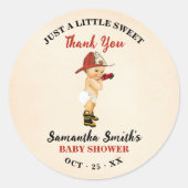 Little Firefighter Red Baby shower Dank je Ronde Sticker (Voorkant)