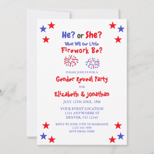 Little Fireworks American Gender onthulling Kaart (Voorkant)