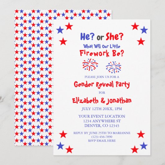 Little Fireworks American Gender onthulling Kaart (Voorkant / Achterkant)