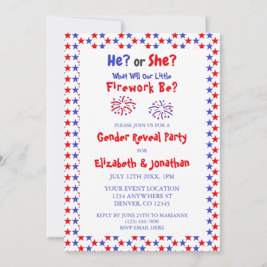 Little Fireworks American Gender onthulling Kaart (Voorkant)