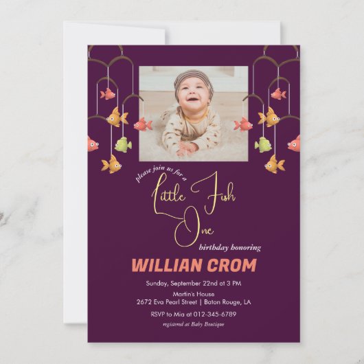 Little Fish Crimson Kleur Baby 1e Verjaardag Kaart (Voorkant)