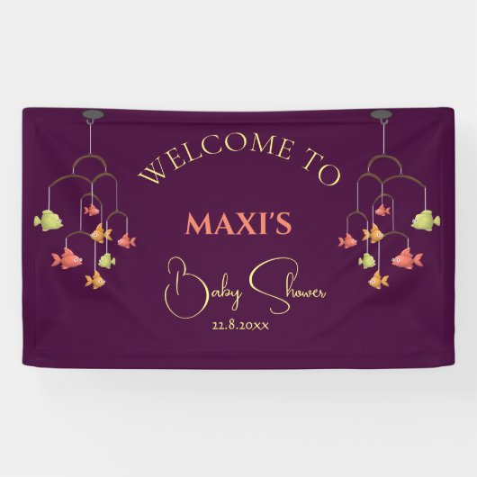 Little Fish Crimson Red Baby shower Welkom Spandoek (Horizontaal)