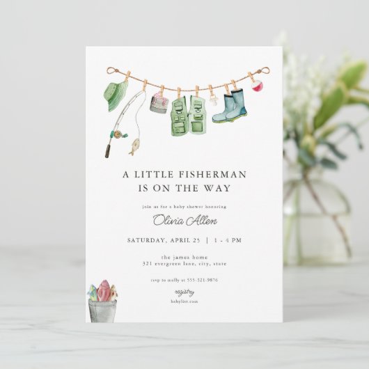 Little Fisherman Baby shower Invitation Kaart (Staand voorkant)