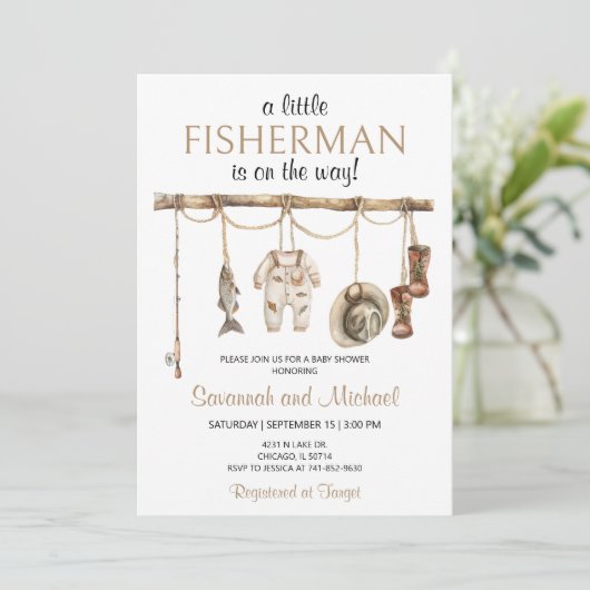 Little Fisherman Baby shower Kaart (Staand voorkant)