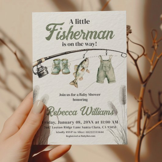 Little Fisherman Clothesline Gevist Baby shower Kaart
