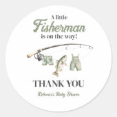 Little Fisherman Clothesline Gevist Baby shower Ronde Sticker (Voorkant)