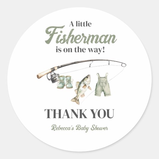 Little Fisherman Clothesline Gevist Baby shower Ronde Sticker (Voorkant)