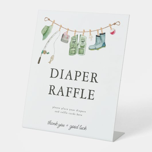 Little Fisherman Diaper Raffle Baby shower Sign Reclamebord Met Voetstuk (Voorkant)