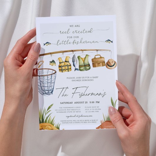 Little Fisherman Rustic Boy Baby shower Kaart