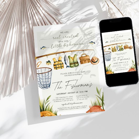 Little Fisherman Rustic Boy Baby shower Kaart