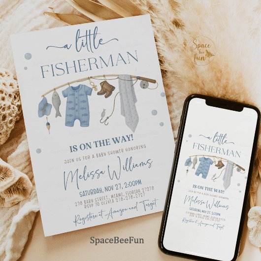 Little Fisherman Viste Reel Baby shower Kaart