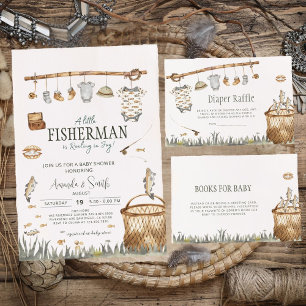 Little Fisherman Waterverf Gevist Baby shower Kaart