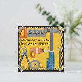 Little Fix-it Man Custom Birthday Invitations Kaart (Staand voorkant)