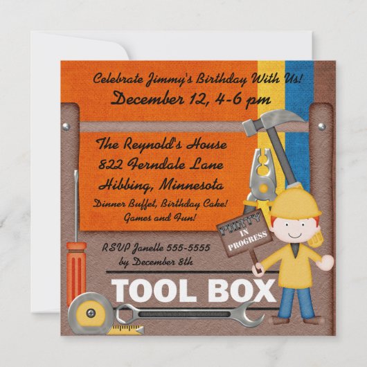 Little Fix-it Man Custom Birthday Invitations Kaart (Achterkant)