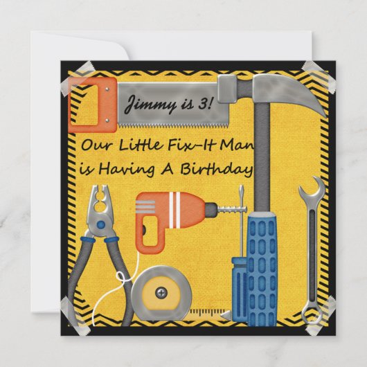 Little Fix-it Man Custom Birthday Invitations Kaart (Voorkant)