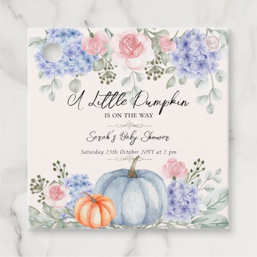 Little Floral Pumpkin Halloween Herfst Baby shower Bedankjes Labels (Voorkant)