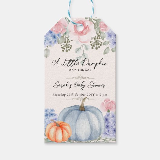 Little Floral Pumpkin Halloween Herfst Baby shower Cadeaulabel (Voorkant)