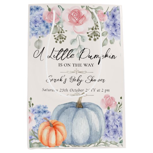 Little Floral Pumpkin Halloween Herfst Baby shower Medium Cadeauzakje (Voorkant)