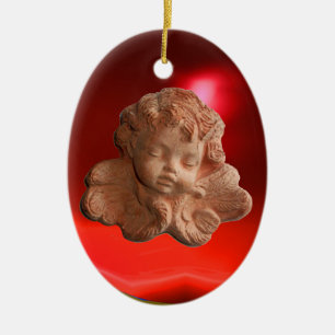 LITTLE FLORENTINE ANGEL Red Ruby Gem Stone Keramisch Ornament