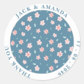Little Flower Blue Chic Trouwstickers Ronde Sticker (Voorkant)