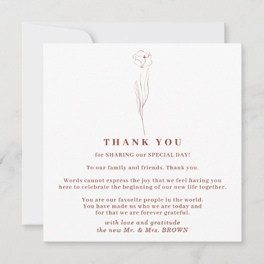 Little Flower Boho Terracotta Indie bedankt Kaart (Voorkant)